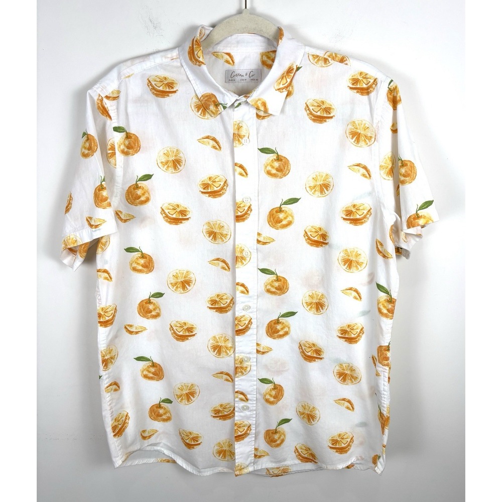 Cotton and Company button down shortsleeve Shirt with Oranges . Men's Medium